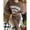 Womens Hoodies Sweatshirts Deeptown Vintage Brown Graphic Women Y2K 90s Streetwear Crewneck Harajuku Korean Overized Long Sleeve Tops 230817