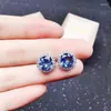 Boucles d'oreilles Natural Real Blue Topaz Round Round Earge 8 8 mm 2.5ct 2pcs Gemstone 925 Bijoux fins en argent sterling pour hommes ou femmes x2191230