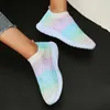 Dress Shoes Rainbow Color Knitted Sneakers Women 2023 Autumn Breathable Soft Sole Casual Sports Shoes Woman Shiny Crystal Slip On Walk Shoes T230818