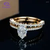 Pierścienie klastra vintage 5x8mm gruszki diament 14K biały złoty moissanite pierścień ślubny zestaw biżuterii ślubnej