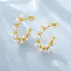 Stud Earrings Wholesale Personalized Imitation Pearl Cuff Women Shell Studs 18K Gold Plated Brass Earring Jewelry