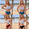 Roupa de banho feminina Simias listradas verão sexy de biquíni definido canto plano troncos de natação praia antiga praia