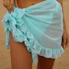 Kvinnors badkläder Summer Mesh Mini Ruffle kjolar Kvinnor täcker Tassel Dress Bikini Solid Bathing Skirt Beach Scarf Beachwear Wrap