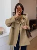 Caítas de zanjas femeninas Fashion Doble-Breasted Women Coat Long Belte Slim Lady Duster Cloak Femenina