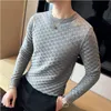 Men's Sweaters Autumn Winter Stretch Jacquard Woven ONeck Sweater Waffle Slim Fit Long Sleeve Knitted Pullovers Casual Streetwear Homme 230817