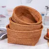 Storage Bottles Wicker Rattan Basket Hand Woven Bread Tray Food Fruit Vegetable Bowl Candy Serving Desk Countertop