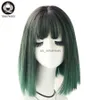 Synthetic Wigs 7JHH WIGS Purple Green Straight Medium 18 Inch Synthetic Wig For Girls Fashion High Temperature Silk Hot Sale Daily Wear Wig HKD230818