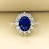 Eheringe 3 Karat Sapphire Ring für Frauen Luxusstil Blau Kristall Zirkon Silber Farb Verlobungsfinger Mode Schmuck Schmuck