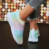 Klänningskor Rainbow Color Sticked Sneakers Women 2023 Autumn Breattable Soft Sole Casual Sports Shoes Woman Shiny Crystal Slip On Walk Shoes T230818