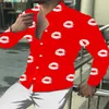 Camisas casuais masculinas na moda lábios vermelhos e lapela feminina 2023 lazer entretenimento havaiano na primavera verão