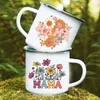 Tasses maman fleur imprimement tasse créative en émail boissons tasse de café tasse de camping tasse de camping vintage