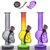 Wholesale mini travel hookak Cheap protable Colorful Thick heady glass tobacco pipe water dab rig bong for smoking with metal dry herb bowl