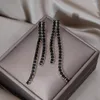 Dangle Earrings South Korea Design Fashion Jewelry Luxury Black Square Zircon Long Tassel Elegant Women's Party Accessories
