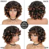 Synthetische pruiken kort haar afro kinky krullende pruiken met pony voor zwarte vrouwen donzige synthetische Afrikaanse ombre gluess cosplay natuurlijke bruine pruiken hkd230818