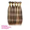 60Gram P4/27 Highlight Human Hair Bundles 10 to 22 Inch Pre-colored Brown Blonde Peruvian Hair Extensions Double Wefts