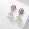 Stud Earrings Imitation Pearl Women Fashion Snowflake Crystal Charm Zircon Jewelry Cute Choice For Couple Gift