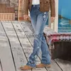 Kvinnors jeans sträcker kvinnors jeans 90 -talets vintage kläder tryckta denim byxor Lossa tvättade mode kvinnors flare byxor blå casual kvinnors byxa j230818