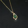 Pendant Necklaces Luxury Female Green Zircon Necklace Charm Gold Color Wedding For Women Cute Crystal Flower Chain