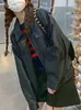 女性用ジャケットグリーンヴィンテージファッションジャケットコート女性ブラックジップ韓国のデザイナーアウターウェア女性ポケットハイストリートカジュアルトップ2023秋230817