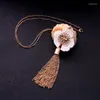 Pendanthalsband 2023 Est Orangwhite Big Flower Necklace Bohemian Fashion Long Tassel Ethnic Women Statement smycken