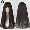 Synthetic Wigs 7JHH WIGS Long Straight Wigs With Bang For Women Omber Blue Synthetic Crochet Hair African American Favorite Female Full Wig HKD230818