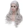 Syntetiska peruker hårjoy syntetiskt hår daenerys targaryen peruker silver lång flätad kostym cosplay drottning lolita peruk för kvinnor hkd230818