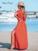 Grundläggande casual klänningar Orange överskott Ruched Maxi Dress for Women Sexig elastisk midja Kort ärm Lång aline Beach 2023 Summer Sundress 230817