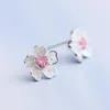 Stud Earrings Korean 5-petal Flower Silver Plated CZ Pink Purple Two Color Crystal Lady Fashion Girl Birthday Party Jewelry Gifts