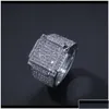 Ringos de cluster Sparkling cúbico zirconia diamantes de cobre anel quadrado exagerado para homens mulheres moda designer de luxo jóias de hip hop g dhuas