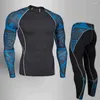 Roupa interior térmica masculina compressão inverno mma 3d lobo musculação camiseta rashgarda leggings 2 peça agasalho masculino