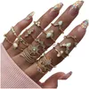 Ringos de cluster Conjunto punk bohemian Vintage Gold Gold Crescent Geométrico Joint para Mulheres Projeto de Cristal Ring Jewelry Gift 6-19pcs/set dro dhsnm