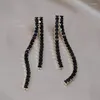 Dangle Earrings South Korea Design Fashion Jewelry Luxury Black Square Zircon Long Tassel Elegant Women's Party Accessories