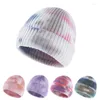 Basker tie färghopp vinter stickad hatt unisex ribbed stickade hattar gradient färg hålla varm elasticitet personlighet skid elastisk mössa