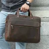 Borteiras nesitu marrom marrom genuíno de couro de homens maltecia bolsas mensageiras bolsa de viagem para viagens maluca cavalo 15.6 '' portfólio de laptop m7388