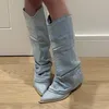 Boots Point Toe Block Heel Denim Boots 230817