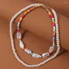 Choker 2 datorer/set Boho Ladies Multi-Layers Pärlor Stora imitation Pearl Handgjorda pärlstav chokers överdrivna halsband för kvinnliga smycken