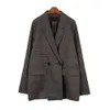 Kadın Takımları Blazers Bahar Kış Kore Stili Gevşek Retro Ekose Çift Kruvaz Cepleri Resmi Ceket Damalı Dış Giyim Top 230817