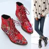 Boots 2021 Fashion Retro Women Boots Boots Вышит этнические ботинки с заостренными туфель