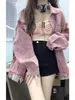 Giacche da donna Cappotto vintage in denim patchwork rosa dolce e fresco studentesse primavera e autunno giacca bianca allentata 230817