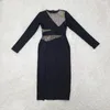 Casual Dresses 2023 Autumn Women Long Sleeve Shinning Diamond Mesh Bodycon Midi Bandage Dress Elegant Evening Party Firar