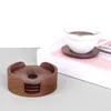 Table Mats 4Pcs Natural Wooden Round With Holder Storage Rack Heat-Resistant Placemats Drinks Mat Tea Coffee Cup Pad