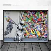 Abstract Banksy Graffiti Posters Wall Picture Funny Monkey Street Canvas Painting Wall Art Posters for Home Boys Bedroom Bar Decor No Frame Wo6
