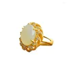 Rings Cluster Classic Elegant for Women Natural Un White Giade Crystal Flower Engagement Ring Reput Golds Gioielli