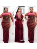 Ethnic Clothing Design African VeLvet Pearl Diamond Long Tight Dress Big Elastic Material For LadyDZ4 230818