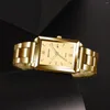 Montre-bracelettes de luxe Couleur en or Date carrée Couple de montres en acier en acier inoxydable.