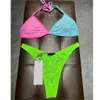 Femmes Sexy cristal lettre bikini strass maillot de bain une pièce maillots de bain rembourré maillots de bain gratuit ajusté cravate Bikini ensemble 2023 couleur de contraste maillots de bain