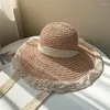 Chapeaux à bord large femmes chapeau de paille en dentelle ruban pliable de plage d'été Capuche de plage uv protection soleil grand seau