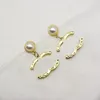 Womens Gold Sier Designer Letter Black Pearl Summer Gift Girl Love Charm Diamond Earrings Stainless Steel Stud