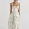 Casual Dresses Women Dress High Split Floral Print Midi Elegant Summer Party Prom Beachwear With Low-cut Backless Design