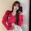 Womens Jackets Autumn Cardigan Solid Color Cherry Ornaments Casual Sweet Long Sleeves Knitted Sweater Spring 230818